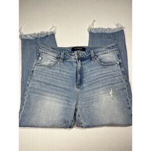 Liverpool Womens Distressed Raw Hem Slims Triaght Light Wash Jean 28